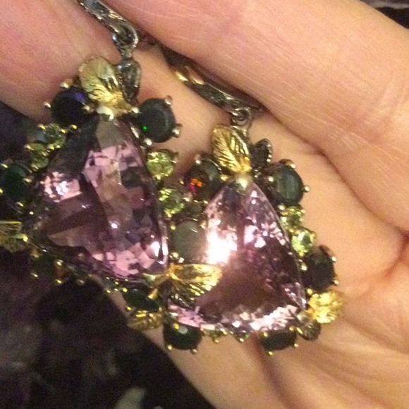 Breathtaking Genuine Amethyst & Black Opal Earrings, combined 53 CTW ! - Picture 9 of 11